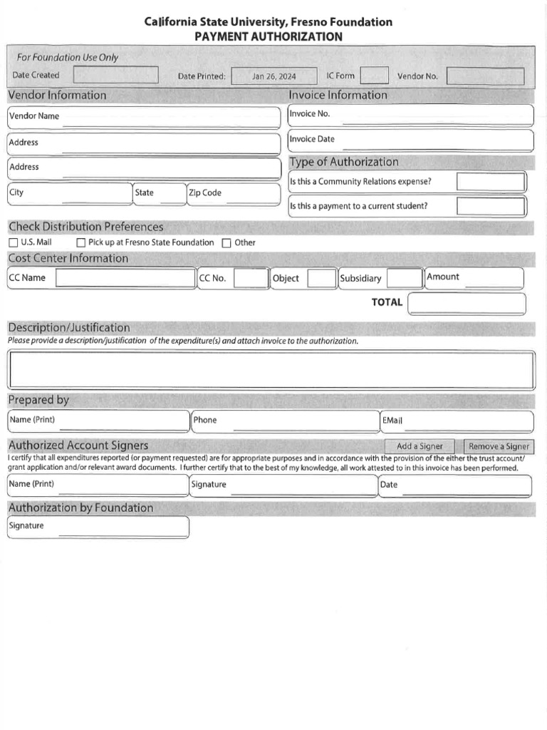 Fresno State Payment Authorization Form | PDF