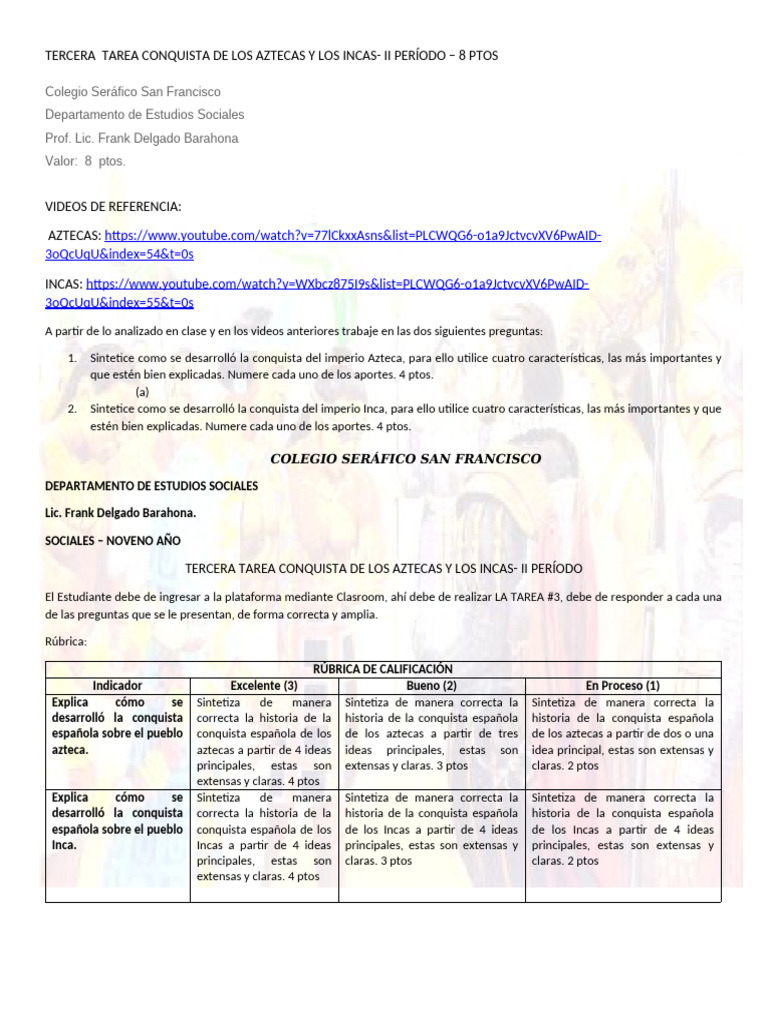 TERCERA TAREA CONQUISTA DE LOS AZTECAS Y LOS INCAS Aab821 | PDF ...