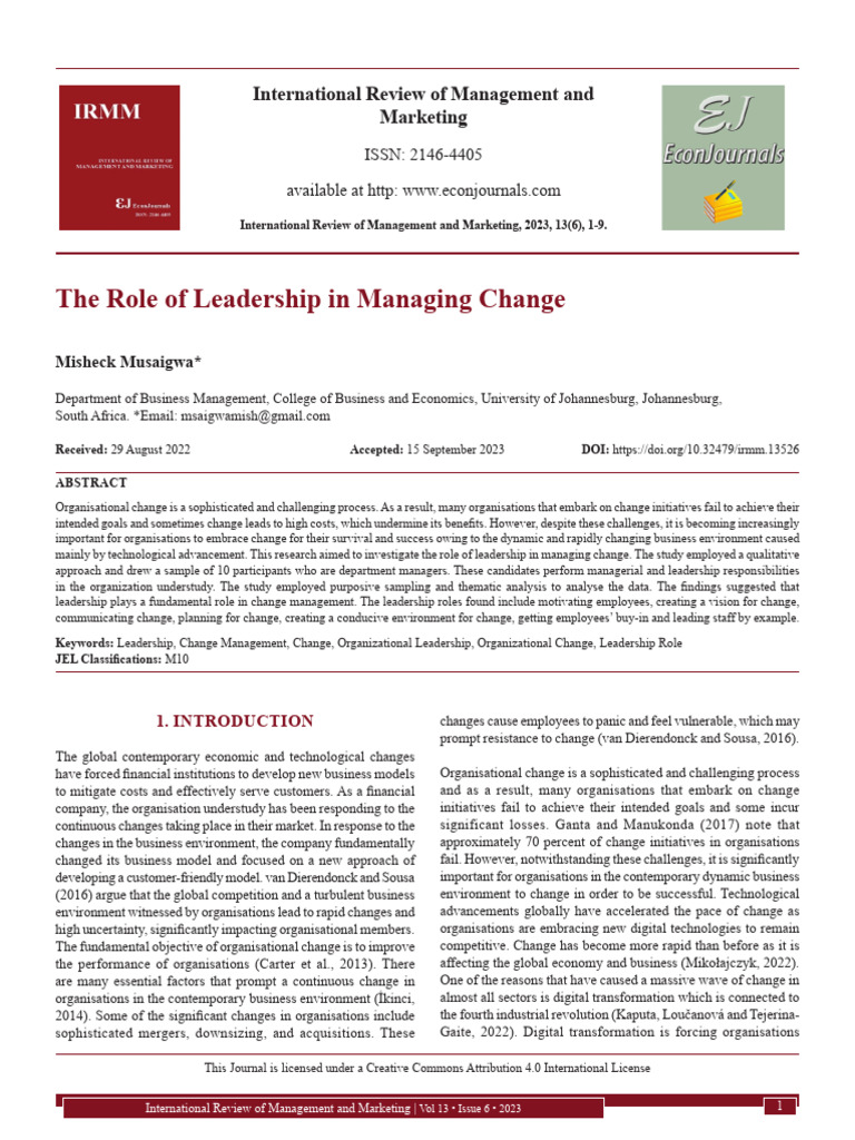 Leadership's Role in Change Management | PDF | Leadership | Change ...