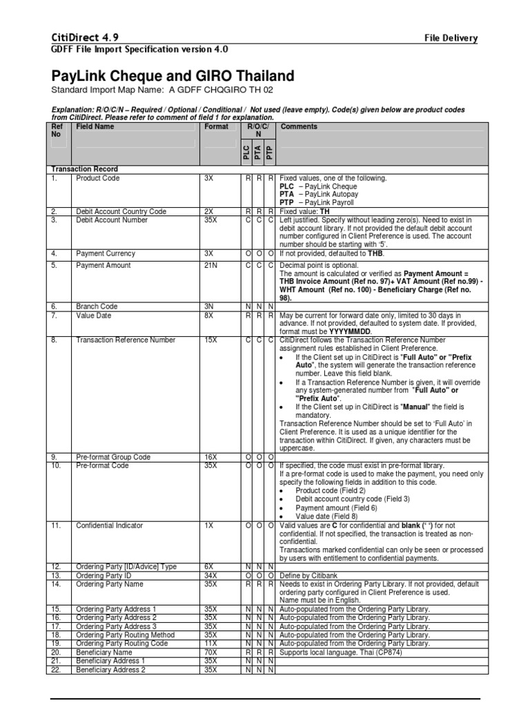 PayLink Cheque and GIRO Thailand CITIBANK PDF Withholding Tax