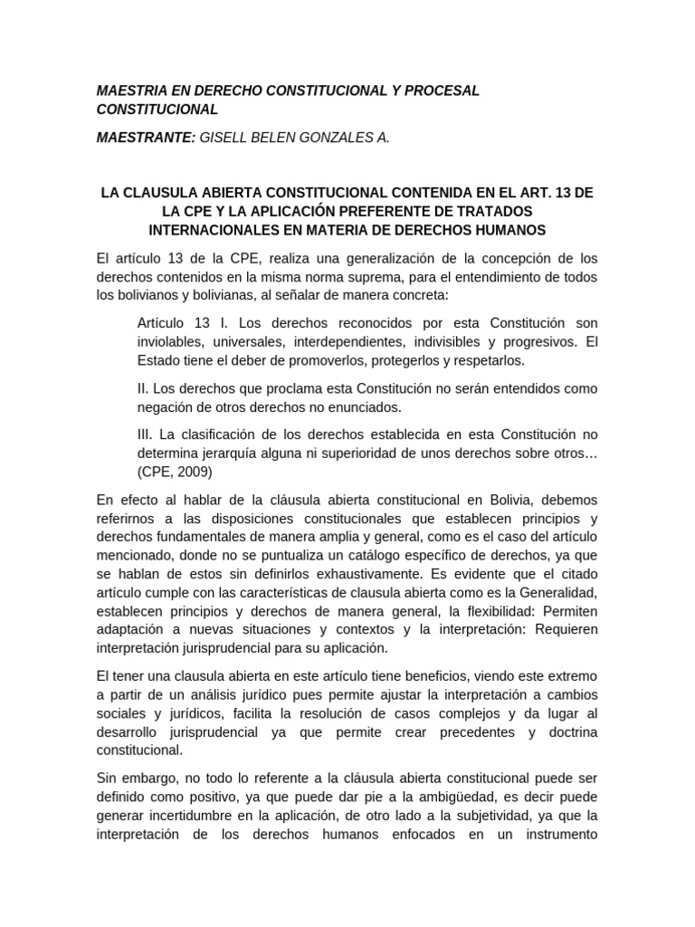 Cláusula Abierta y Derechos Humanos en Bolivia | PDF | Derechos humanos ...