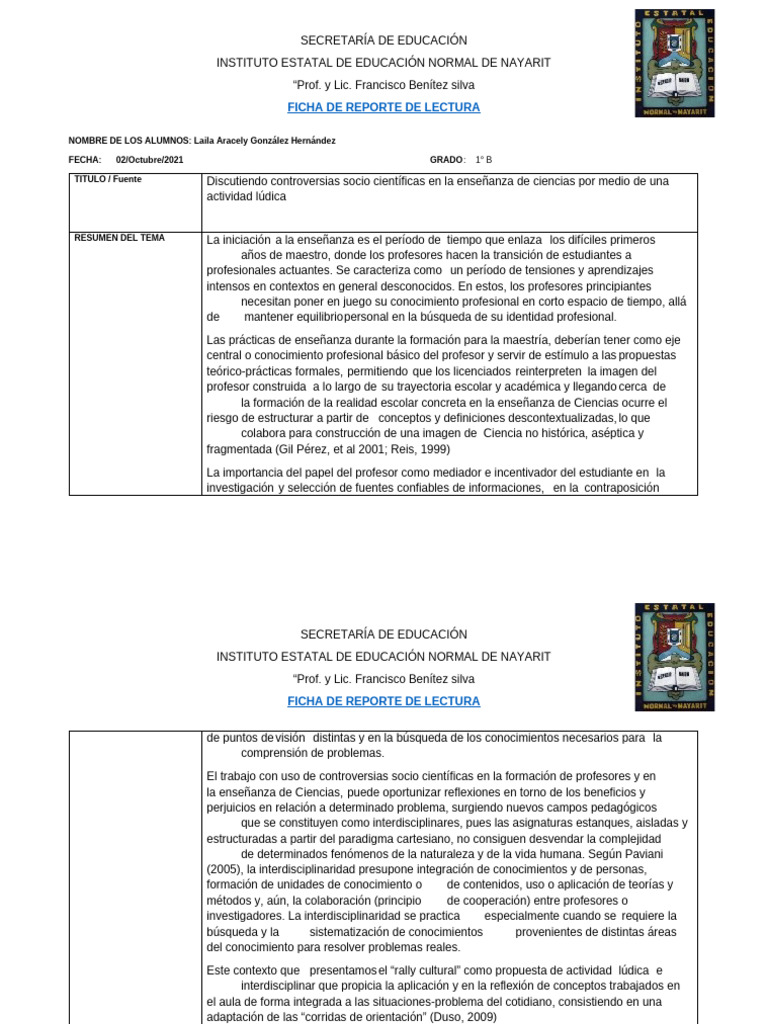 Ficha De Lectura 2021 Redalyc Ciencias Pdf Maestros Enseñando