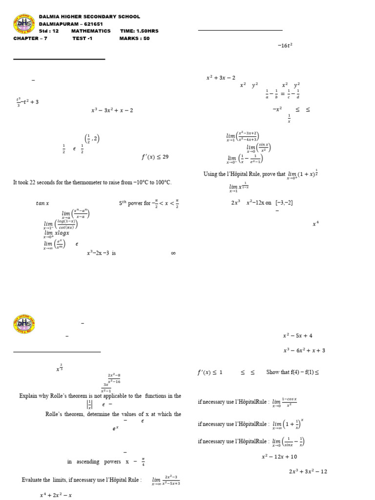 Class 12 Mathematics Test Papers | PDF | Mathematics | Geometry