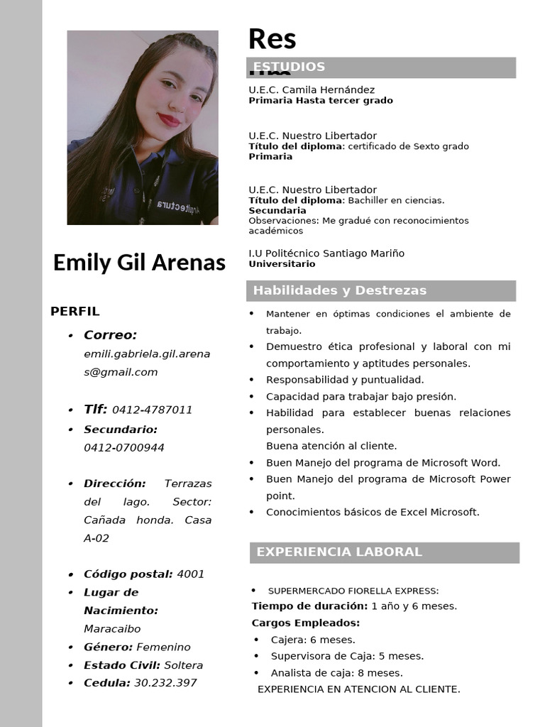 Perfil Profesional de Emily Gil Arenas | PDF