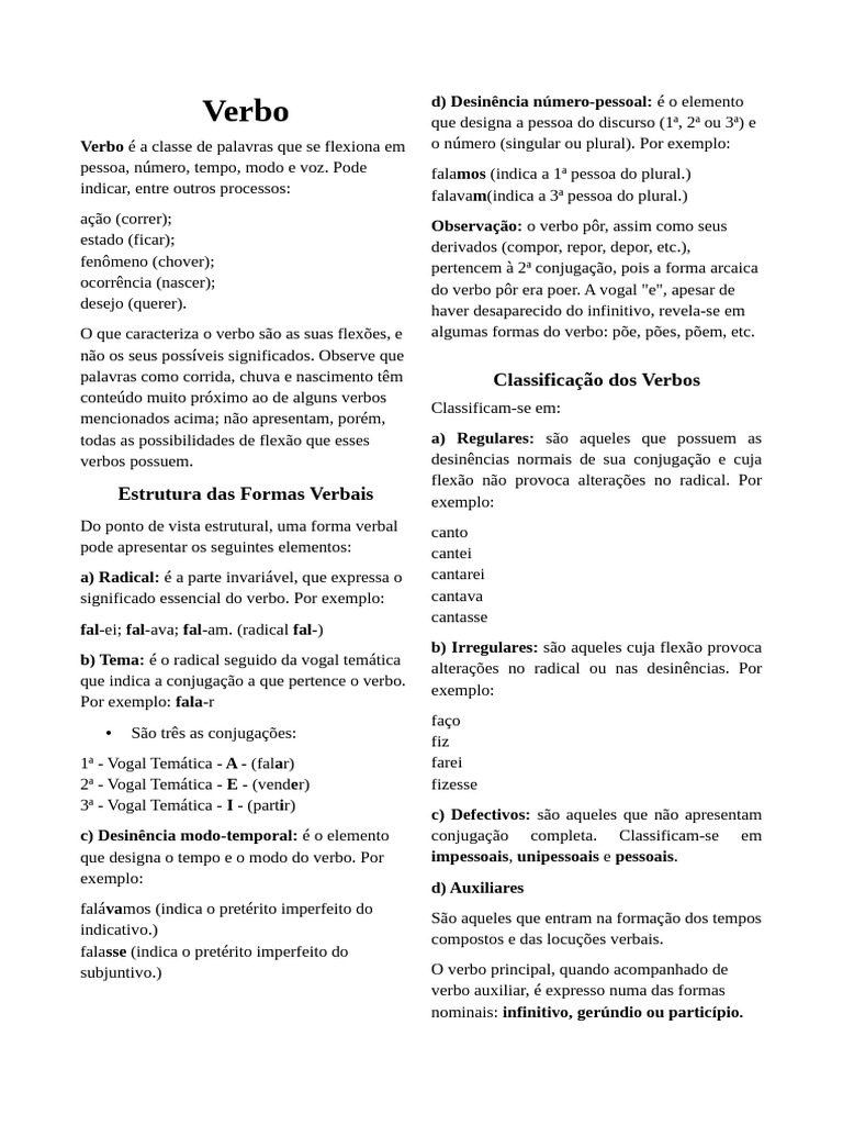 Verbo 1 | PDF | Plural | Morfologia linguística