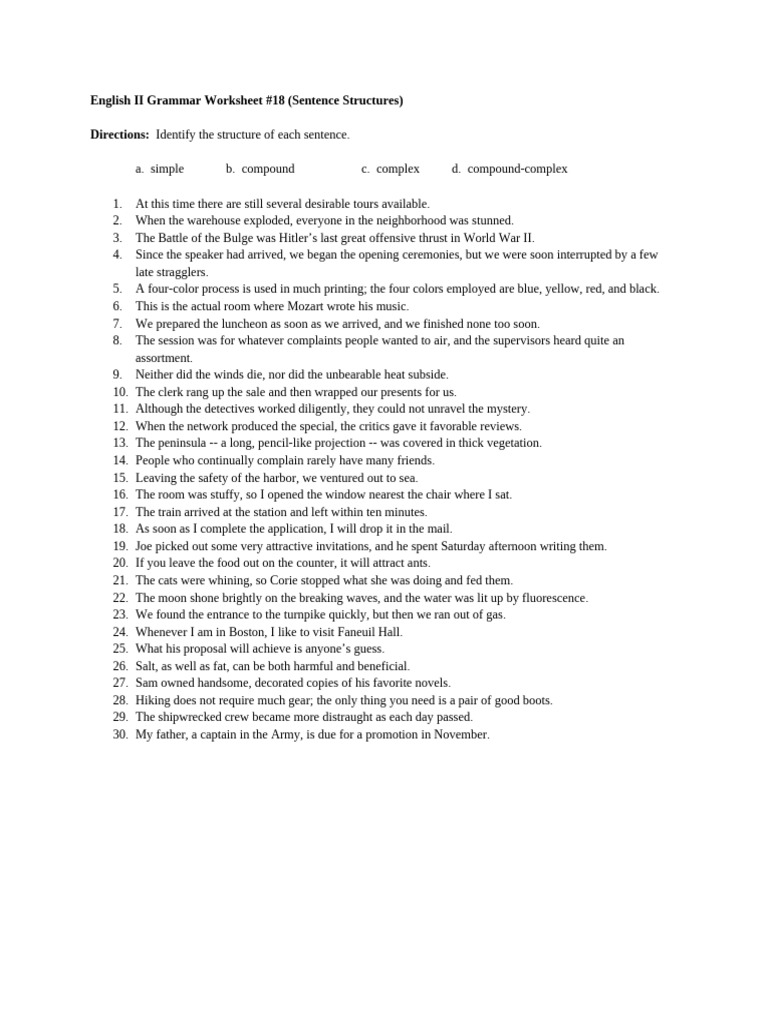 Sentence Structure Identification Worksheet | PDF | History | Young Adult