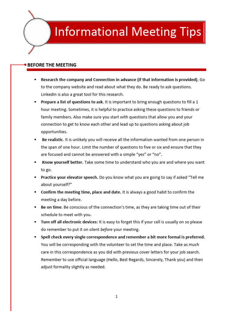 Informational Meeting Success Tips | PDF | Human Communication