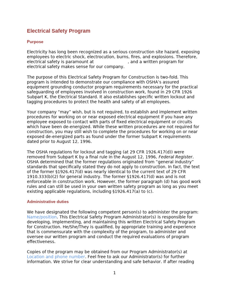239M ElectricalSafetyPlan | PDF | Electrical Connector | Electrical ...