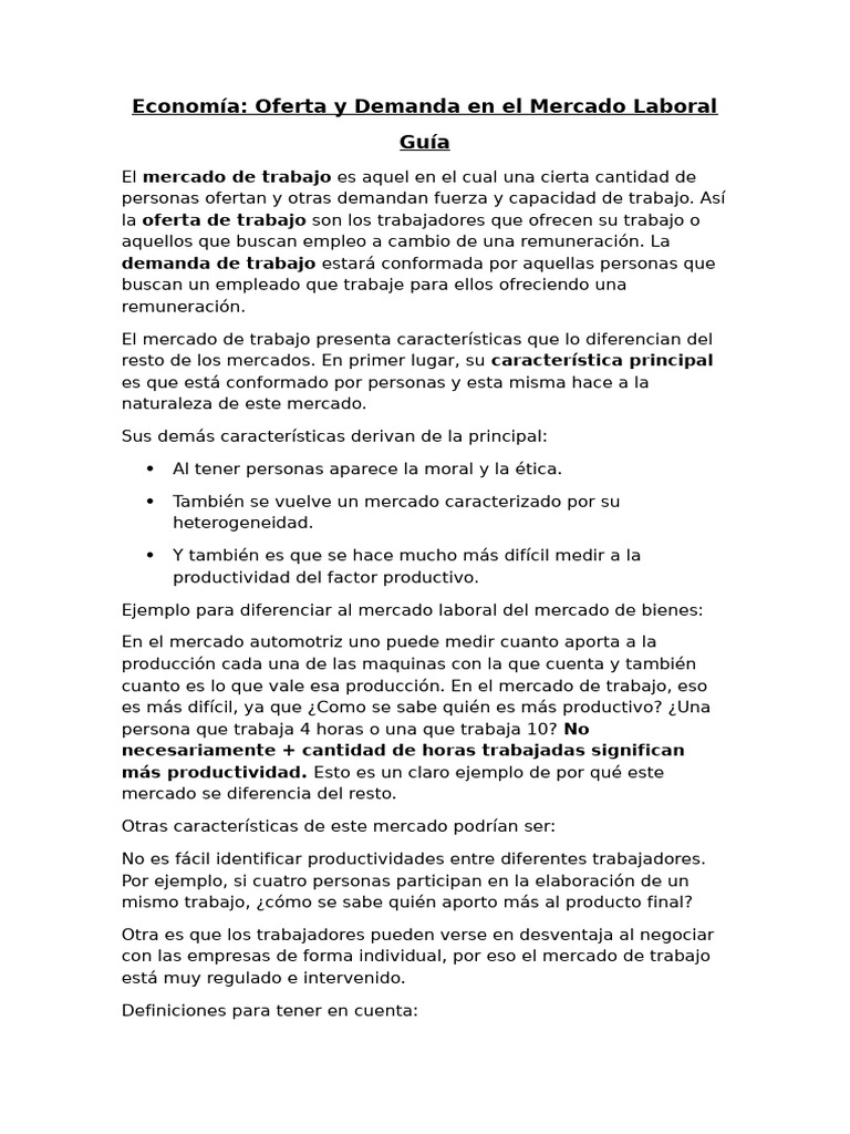 Oferta y Demanda en el Mercado Laboral | PDF | Economía laboral ...