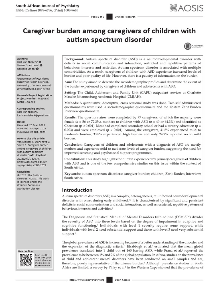 Caregiver Burden Among Caregivers of Children Ith | PDF | Autism ...