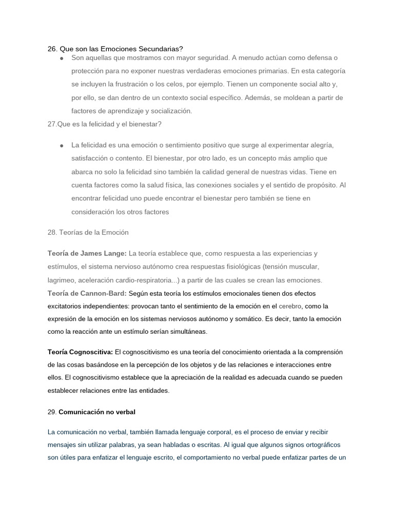 Que Son Las Emociones Secundarias?: Teoría de James Lange | PDF | Las ...