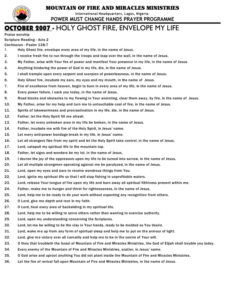 Holy Ghost Fire Prayer Program 2007 | PDF | Jesus | Theology
