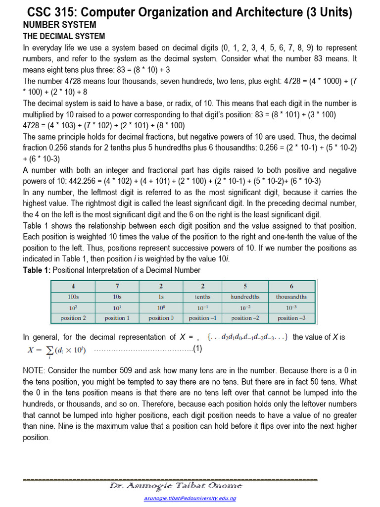 CSC 315 Notes 4 of A-1 | PDF | Decimal | Numbers
