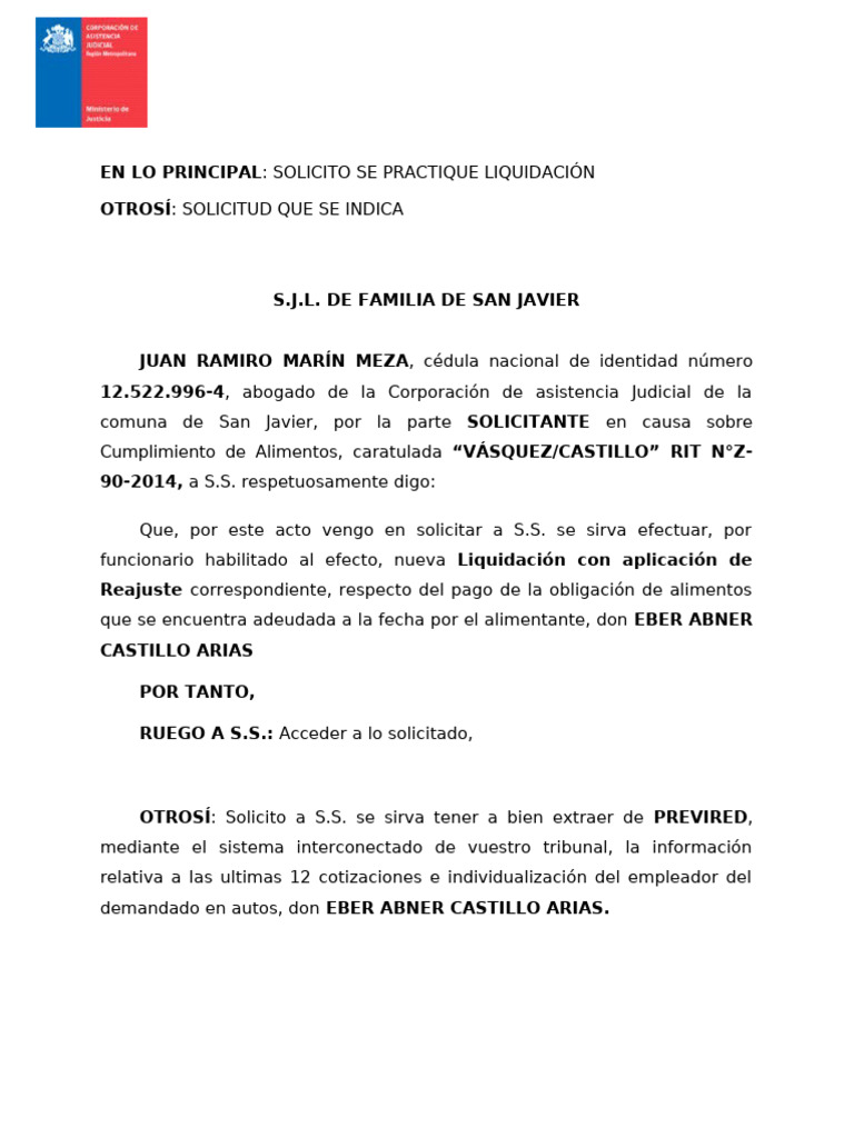 Solicito Liquidación+informacion Previred | PDF