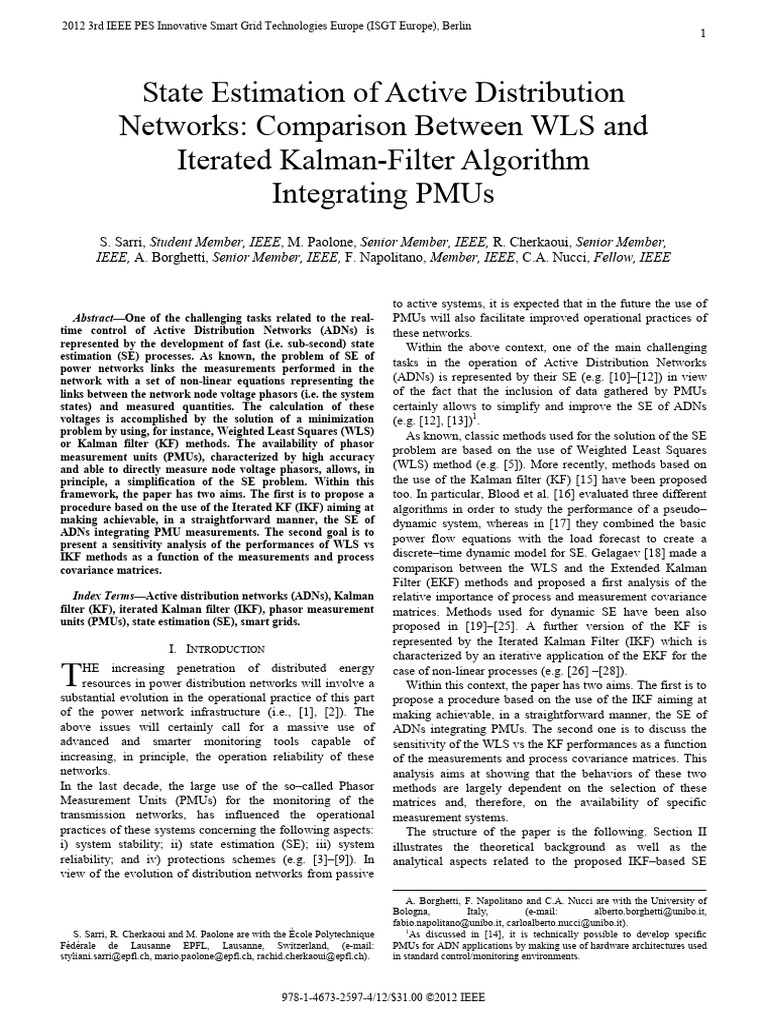 State Estimation of Active Distribution Networks Comparison Between WLS ...