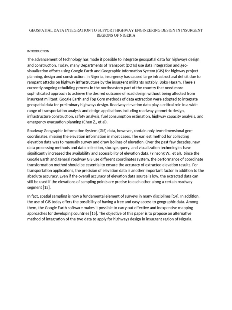 Geospatial data integration to support highway engineering design in