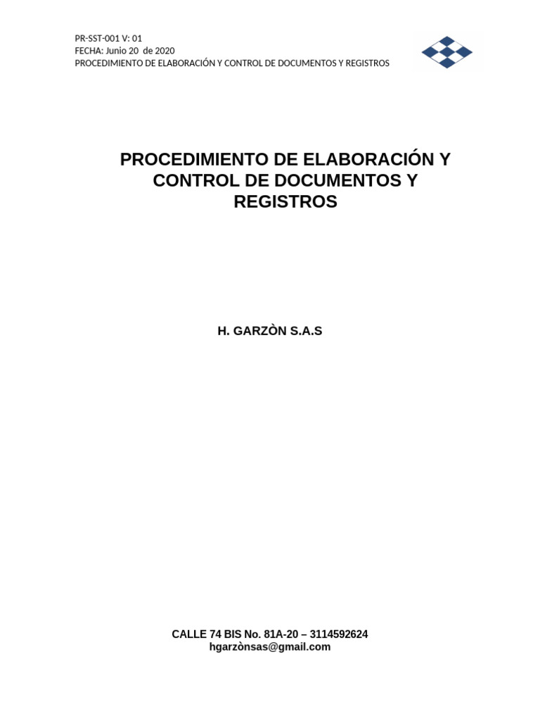 Procedimiento de Elaboración y Control de Documentos y Registros | PDF ...