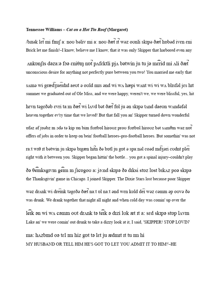 Maggie's Monologue from Cat on a Hot Tin Roof | PDF