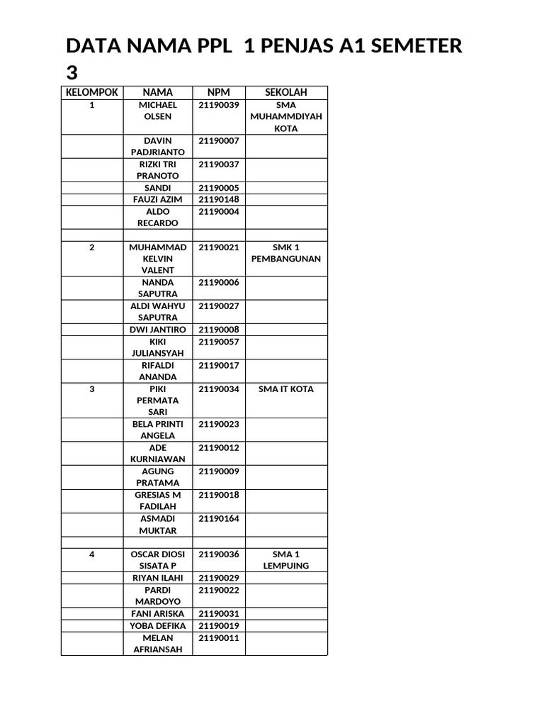 PPL 1 Semester 3 Kelas A1 | PDF