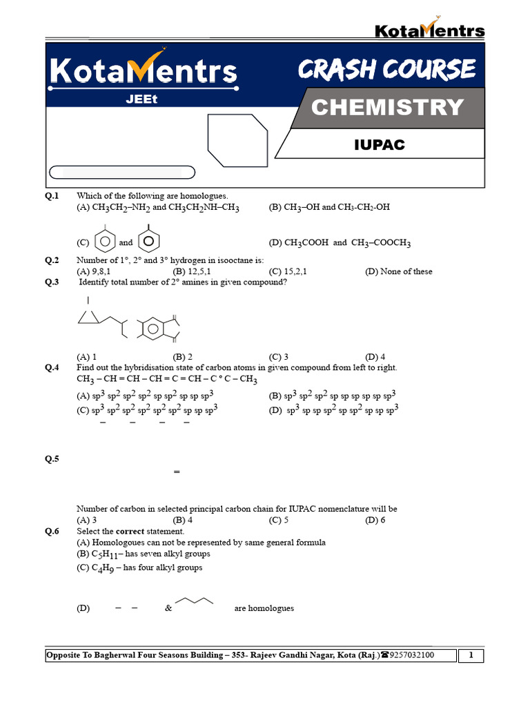 IUPAC Chemistry Problem Solving Sheet | PDF | Methyl Group | Amine