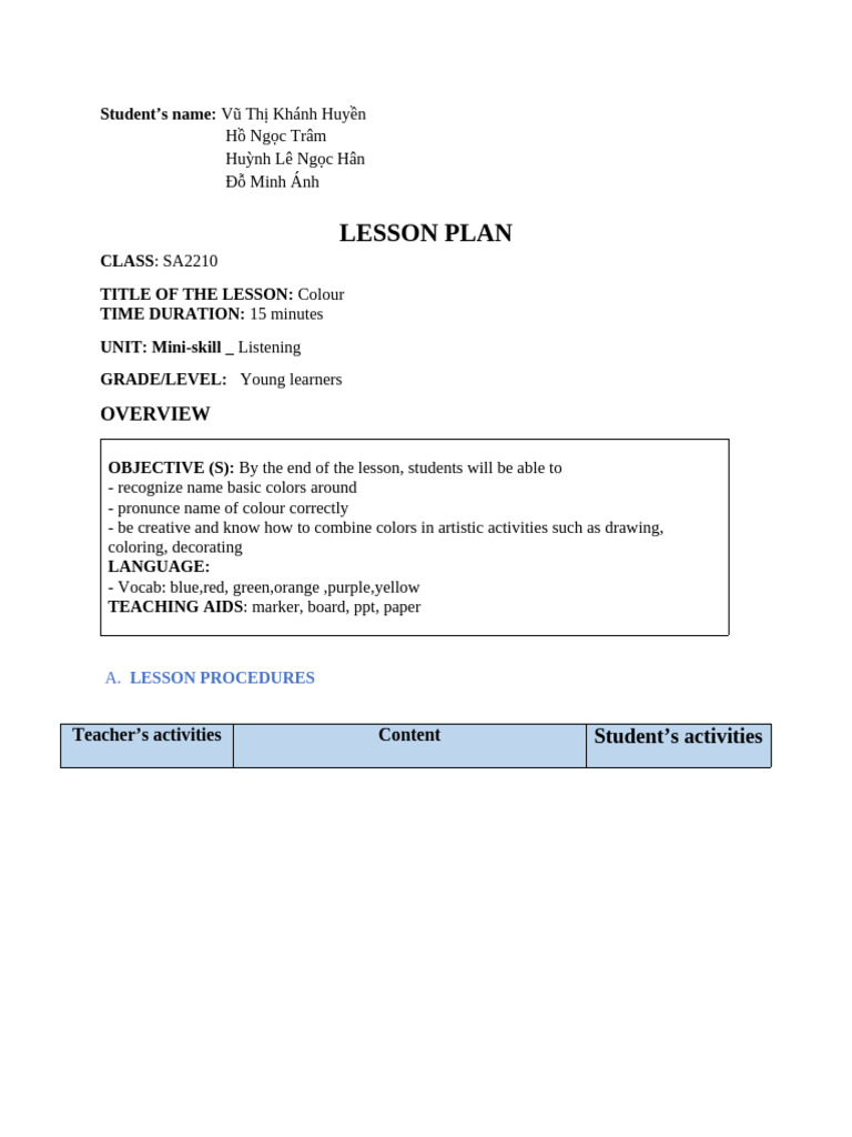 Group 8 Young Learner | PDF | Color | Human Communication