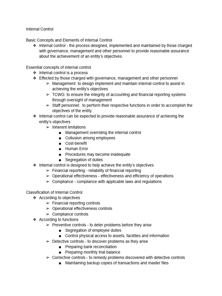 Handout 4 Study and Evaluation of Internal Control | PDF | Internal ...