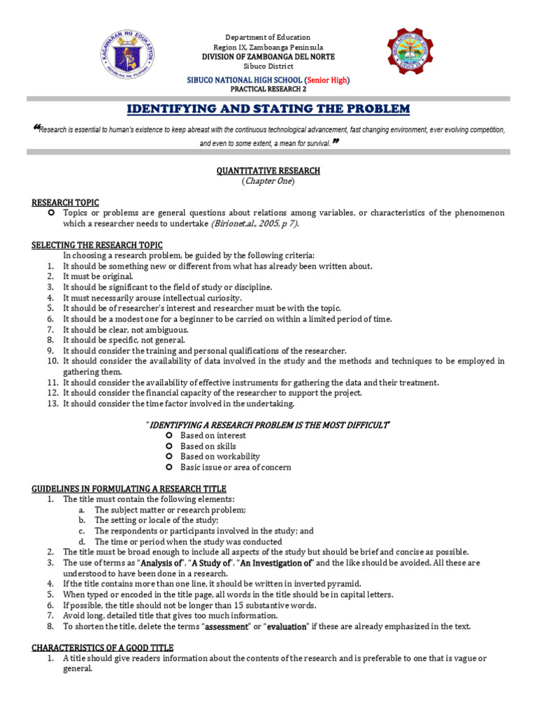 Practical Research 2: Problem Identification Guide | PDF | Methodology ...