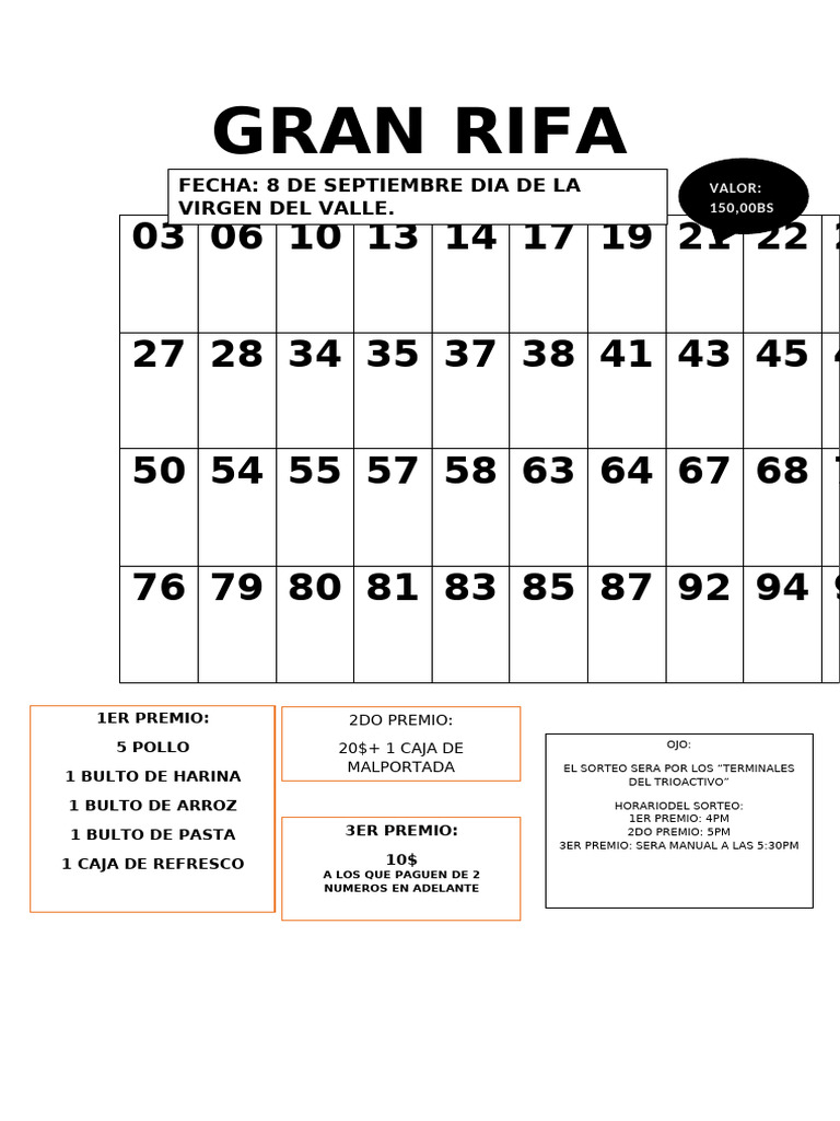 Gran Rifa: Premios y Detalles del Sorteo | PDF