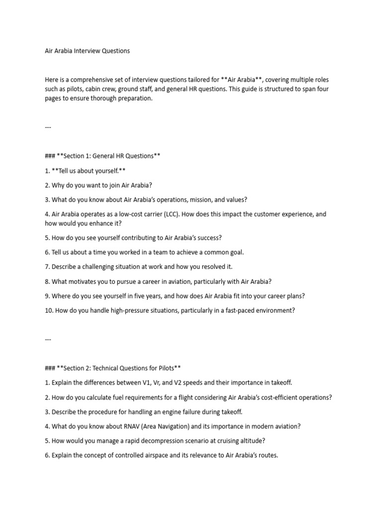 Air Arabia Interview Preparation Guide | PDF | Low Cost Carrier ...