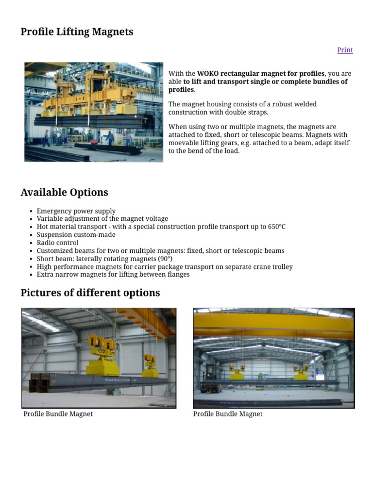 Profile Lifting Magnets for Transport | PDF