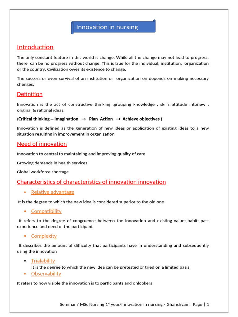 Innovation in Nursing Practices and Education | PDF | Nursing | Leadership