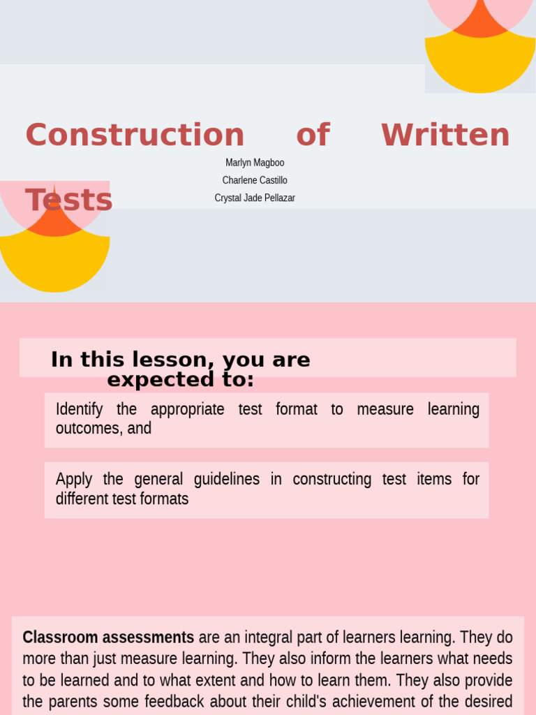 Guidelines for Constructing Written Tests | PDF | Educational ...