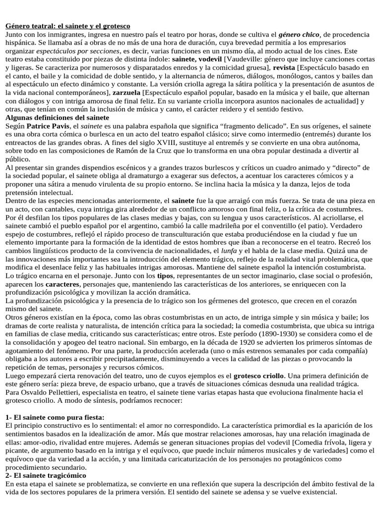 Evolución del Sainete al Grotesco | PDF | Teatro | Comedia