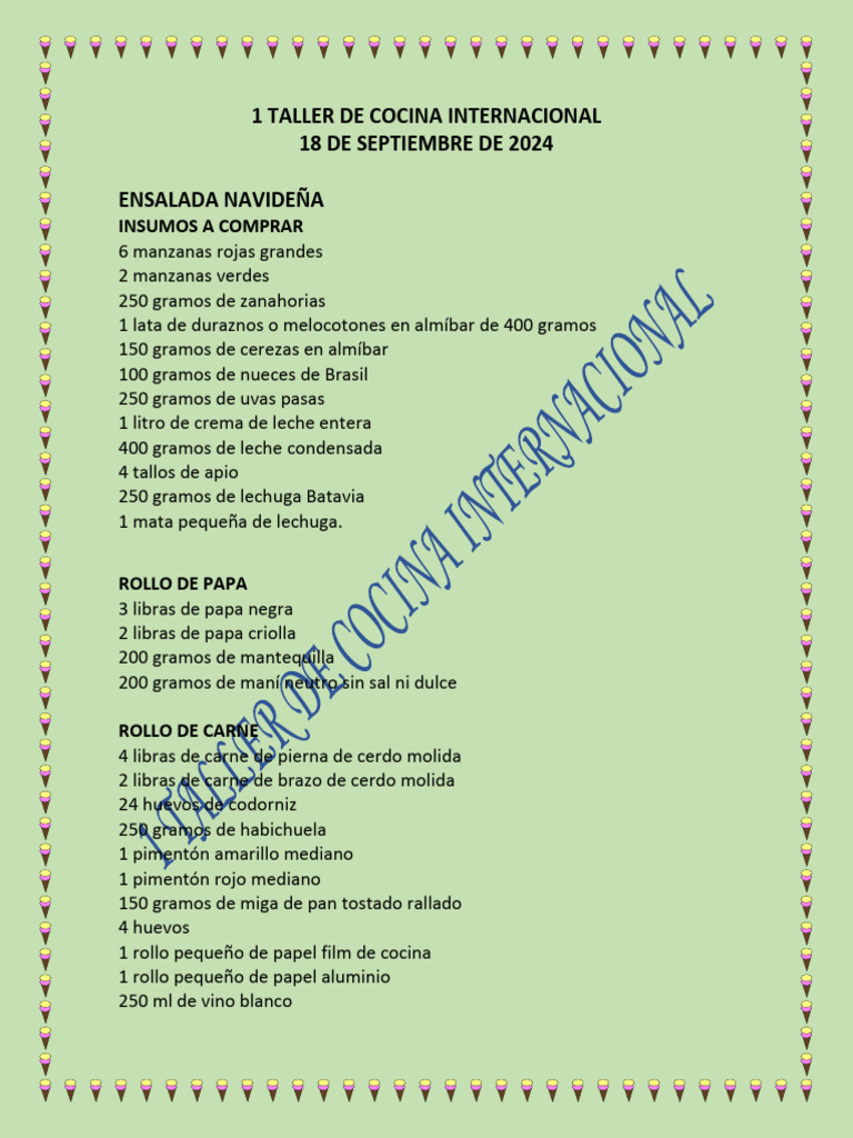 Recetas para Taller de Cocina Internacional | PDF | Cocina, comidas y ...