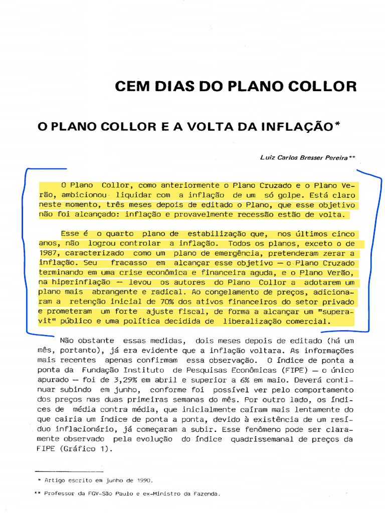 O Plano Collor e A Volta Da Inflação | PDF | Inflação | Economia
