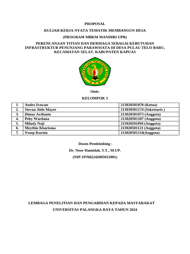 PROPOSAL KKN TEMATIK MEMBANGUN DESA (MBKM MANDIRI) Kelompok 3 | PDF