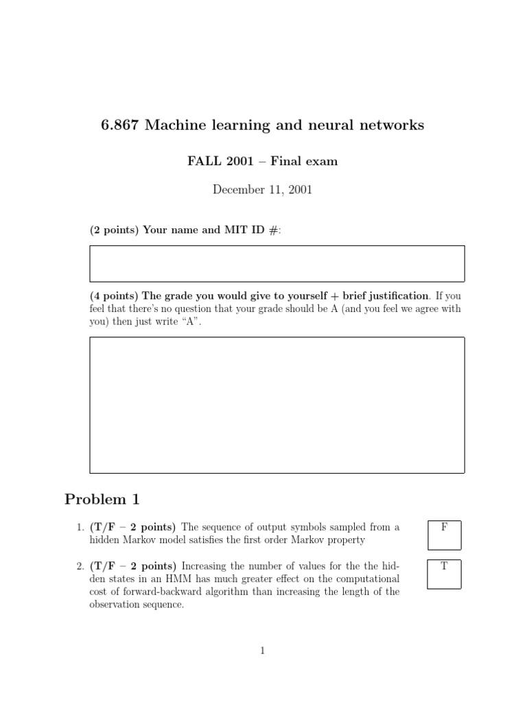 MIT 6.867 Machine Learning Final Exam | PDF | Support Vector Machine ...