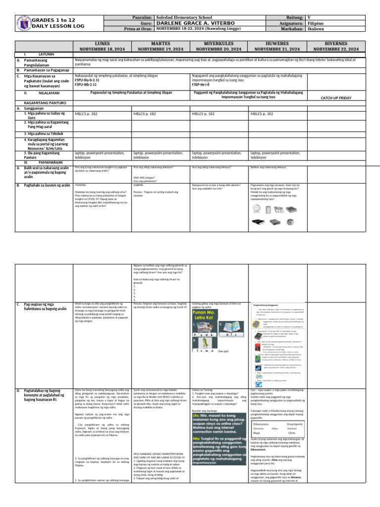 DLL in Filipino 5 Q2 W8 | PDF