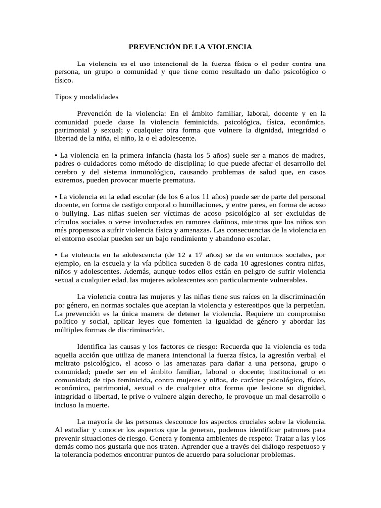 Prevención de la Violencia Escolar y Familiar | PDF | Violencia | La ...