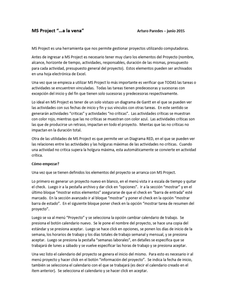 Ms project a la vena v2 0 pdf calendario inform tica
