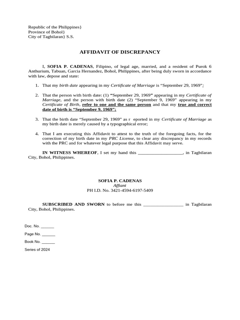 Affidavit of Birth Date Discrepancy | PDF