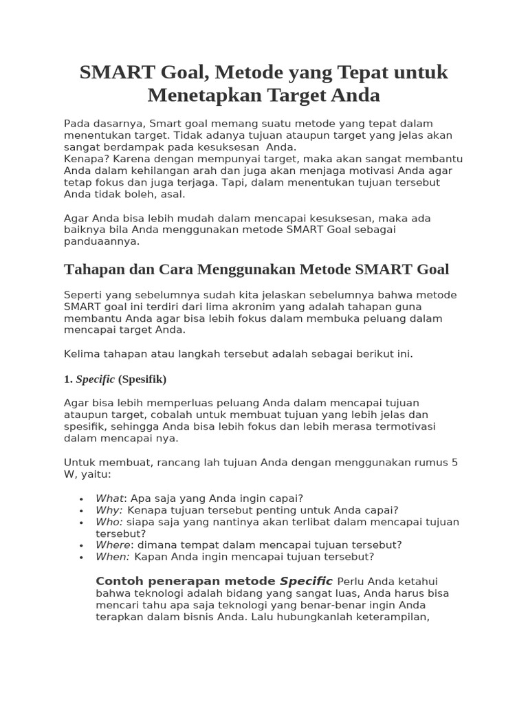 Metode SMART untuk Menetapkan Tujuan | PDF