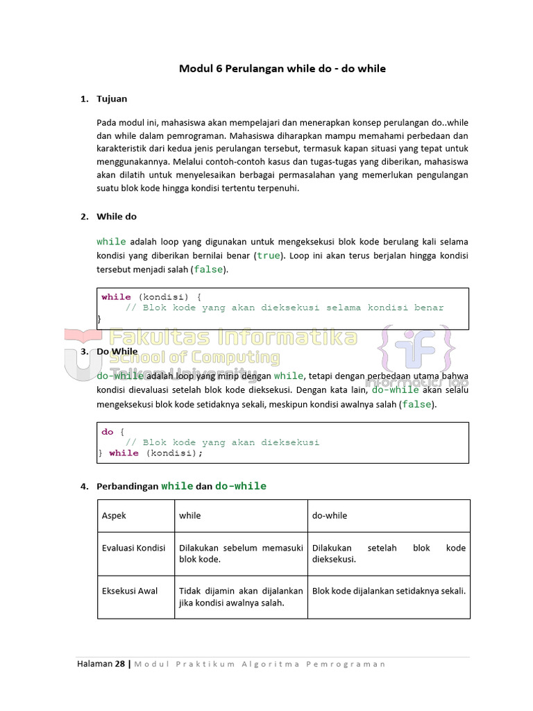 Perulangan While dan Do-While dalam Pemrograman | PDF | Metode & Bahan ...