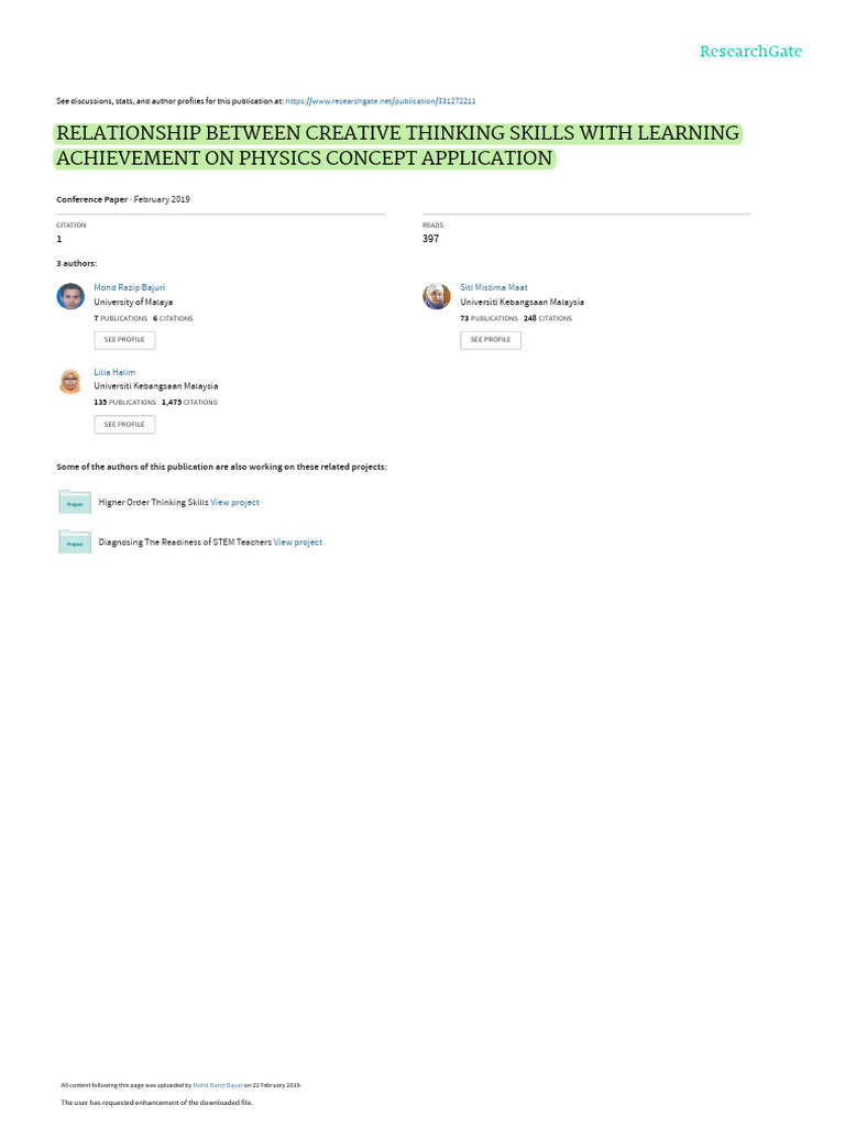Creative Thinking and Physics Achievement | PDF | Creativity | Innovation