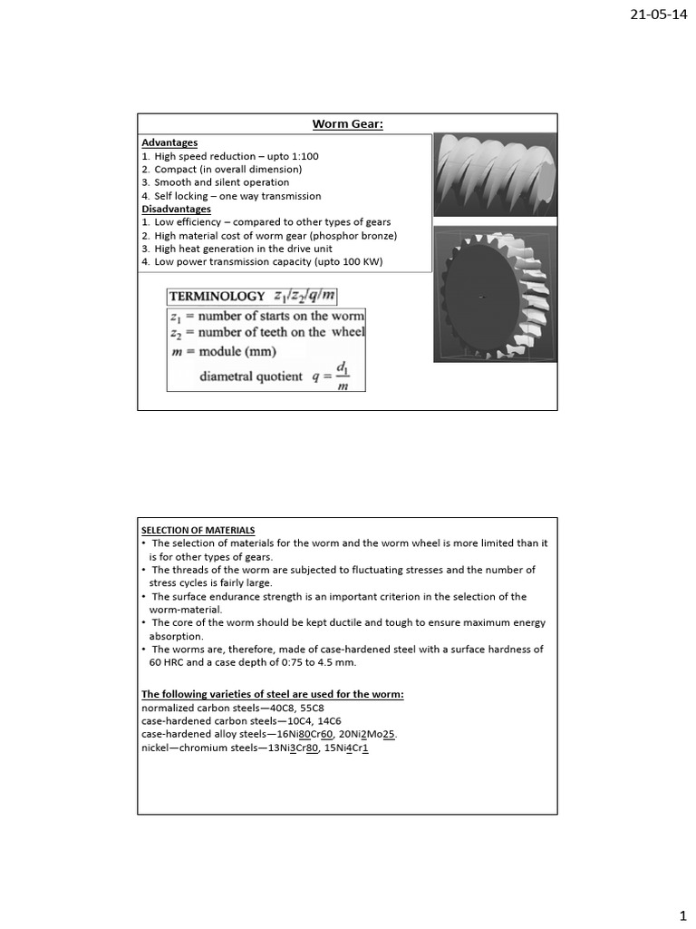 Worm Gear Advantages and Material Selection | PDF | Gear | Mechanical ...