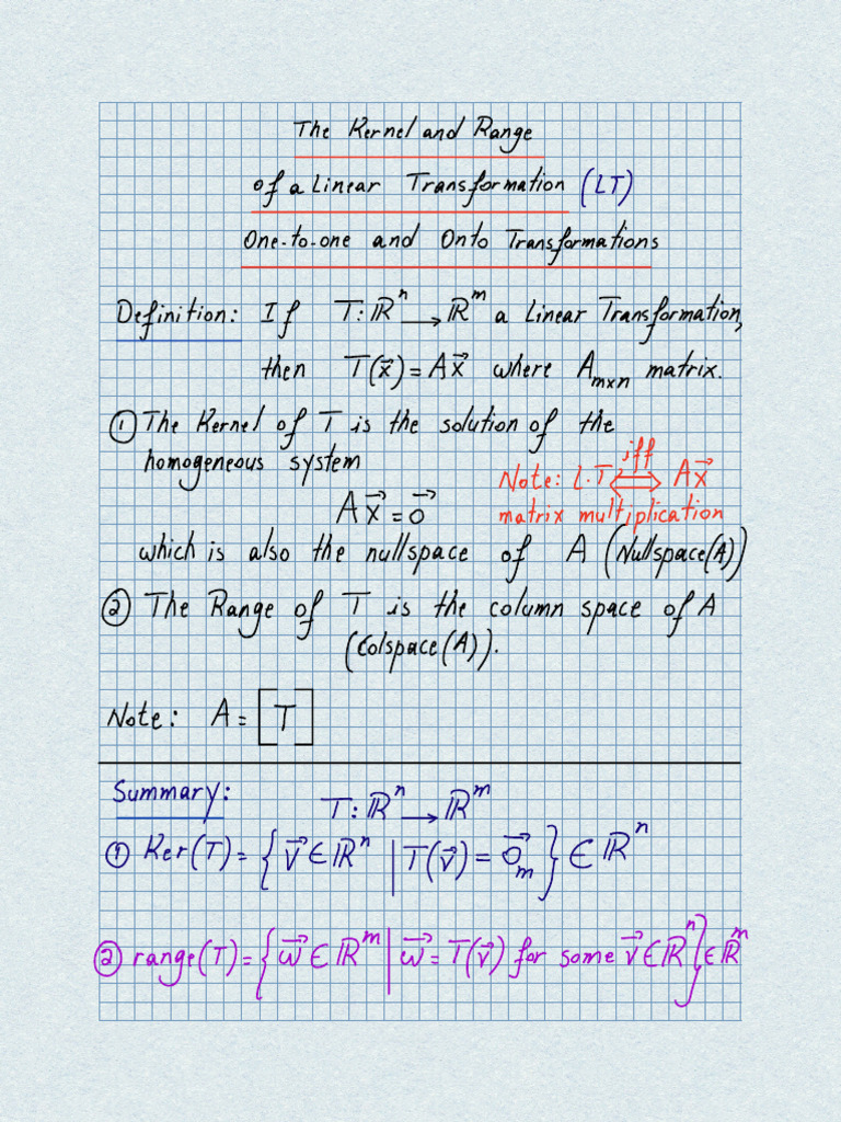 THE KERNEL AND RANGE OF A LINEAR TRANSFORMATION | PDF | Linear Map ...
