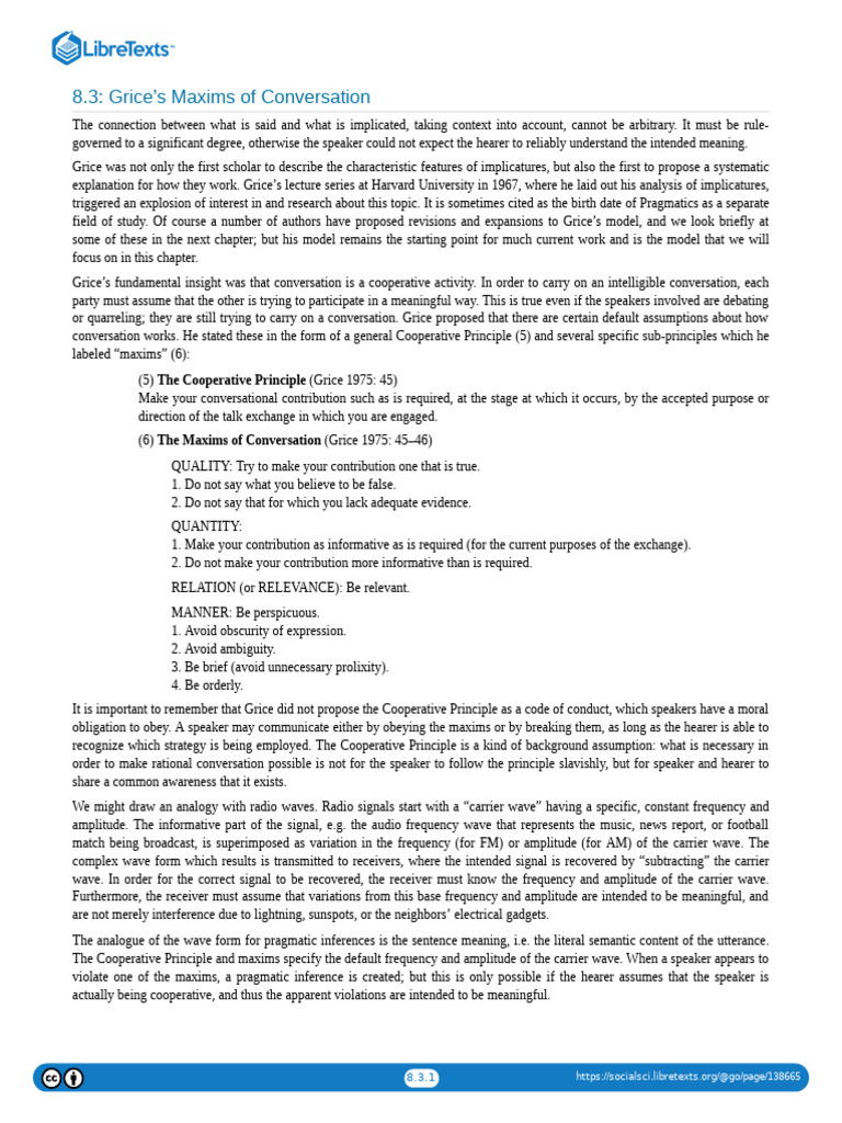 8.03 - Grices Maxims of Conversation | PDF | Semiotics