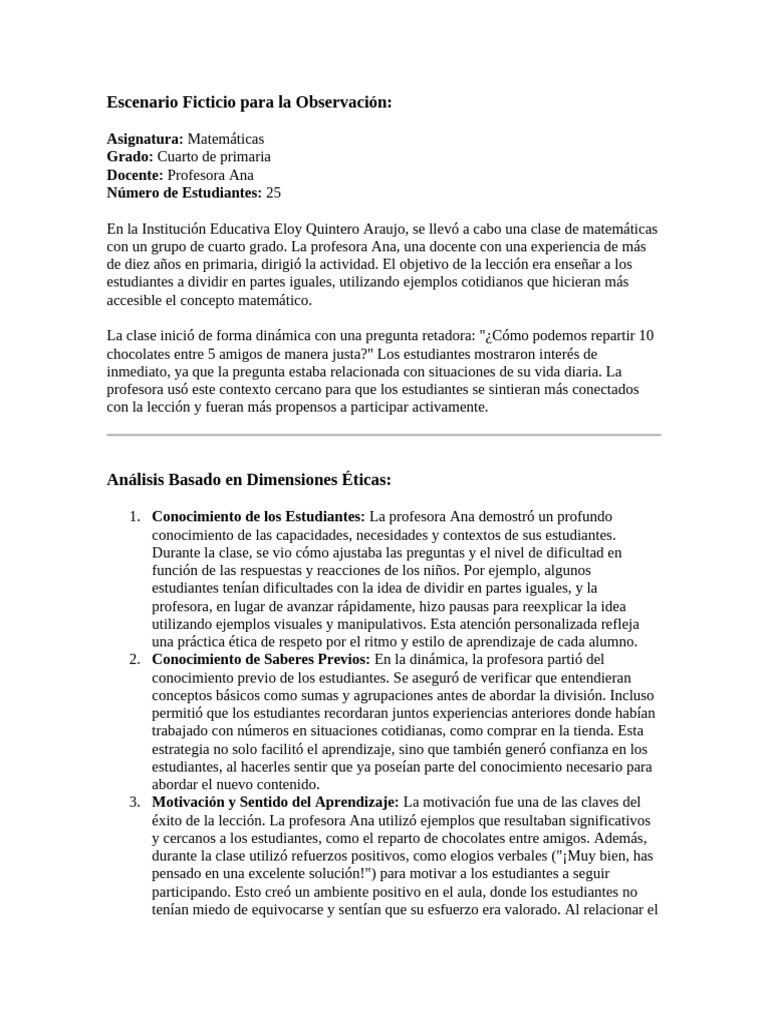 Escenario Ficticio para La Observación | PDF | Maestros | Aprendizaje