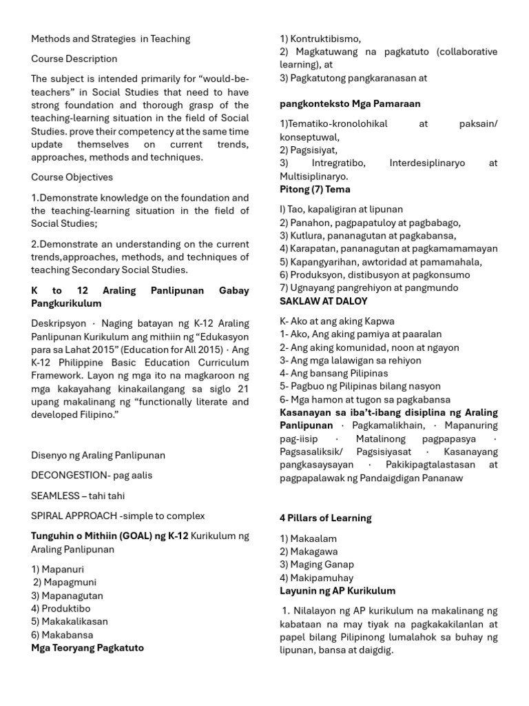 Methods and Strategies REVIEWER | PDF | Learning | Concept