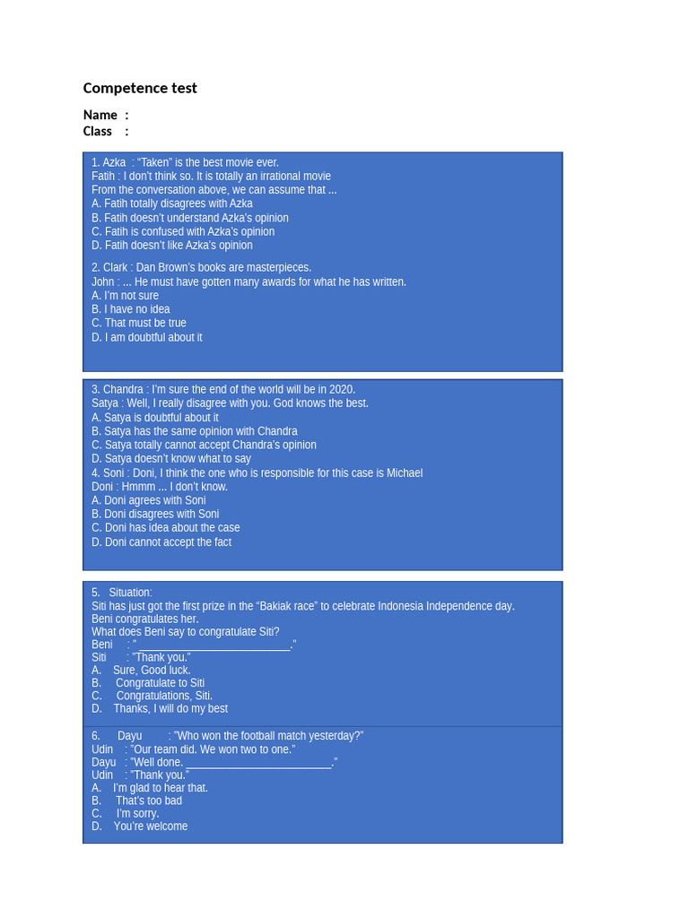 Modul Competence Test Kls 9 | PDF